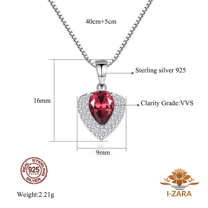 Women's Classic Rhodium Plated Pear Heart Ruby Gemstone Necklace