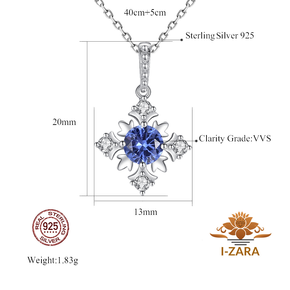 Women's Rhodium Plated 925 Sterling Silver Gemstone Snowflake Necklace