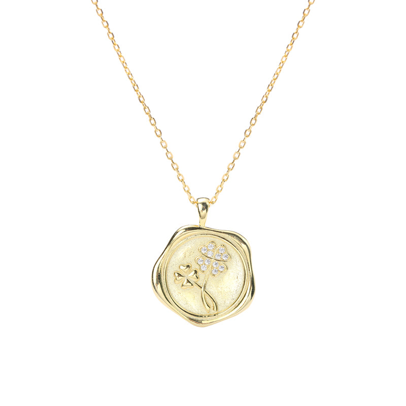 Four Leaf Clover Coin Pendant Necklace