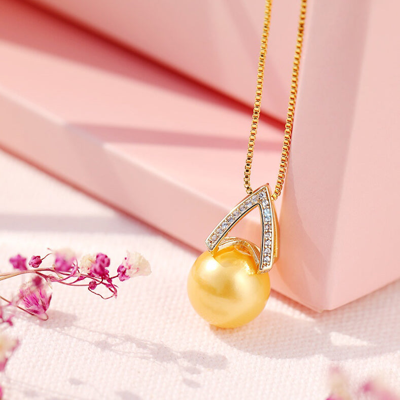 Women's 18k Plated 925 Sterling Silver Gold Pearl Pendant Necklace