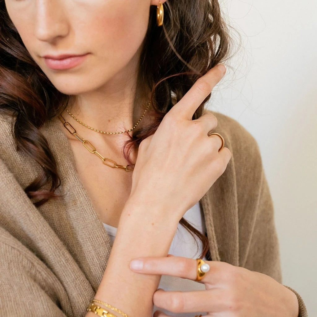 Paper Clip Necklace - Link Chain Necklace; 18k Gold Finish