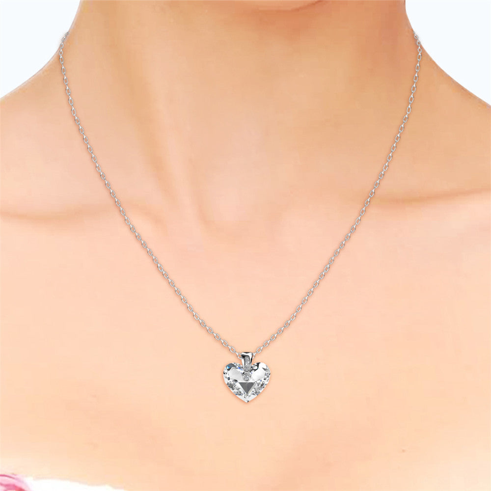 Best Women's Rhodium Plated Heart Necklace Made With Swarovski Crystal