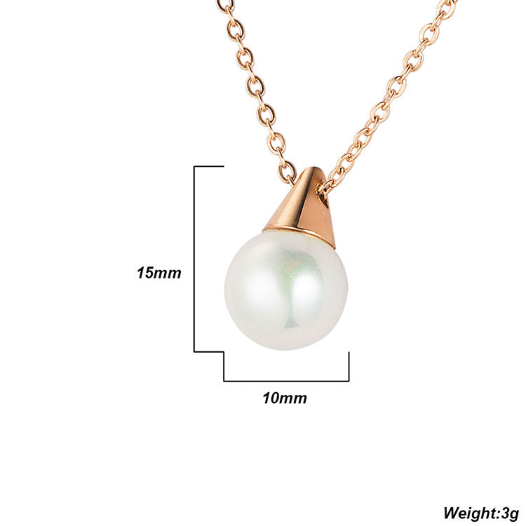 Women's Unique Stainless Steel Rose Gold Pearl Pendant Necklace