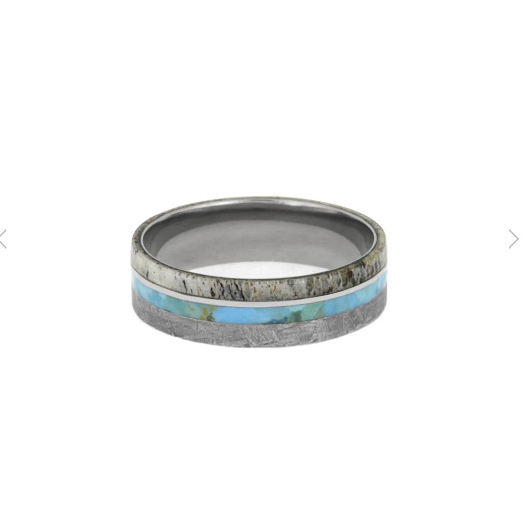 Men's Gibeon Meteorite With Blue Box Elder Burl Wood Titanium Rings