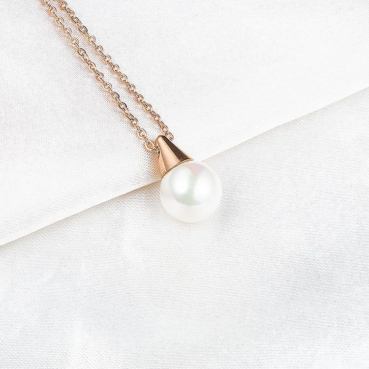 Women's Unique Stainless Steel Rose Gold Pearl Pendant Necklace