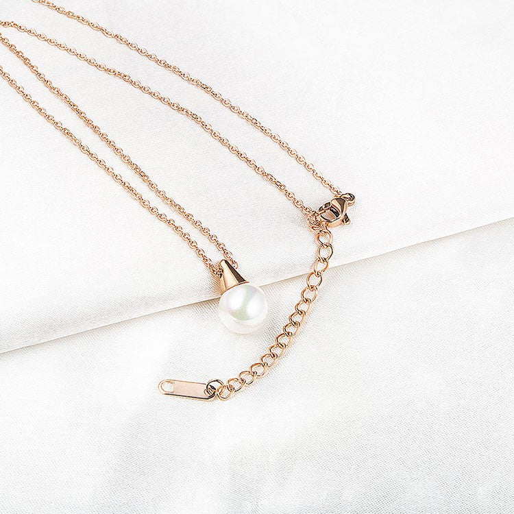 Women's Unique Stainless Steel Rose Gold Pearl Pendant Necklace